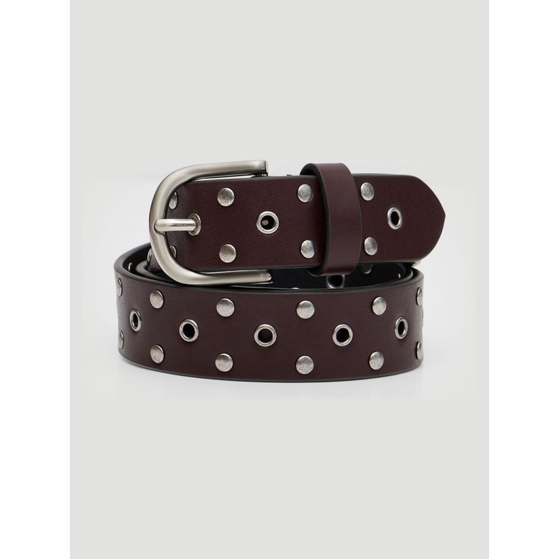 Hush Red Leather Studded Eyelet Belt