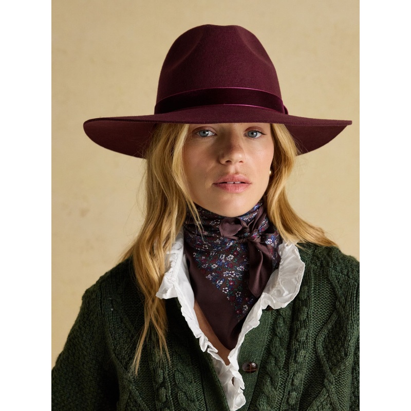 Joules Grove Berry Red Wool Fedora