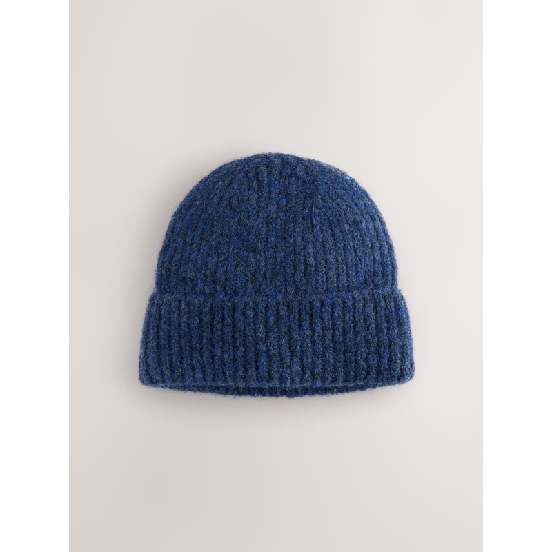 Navy Ribbed Beanie Containing Wool Hat