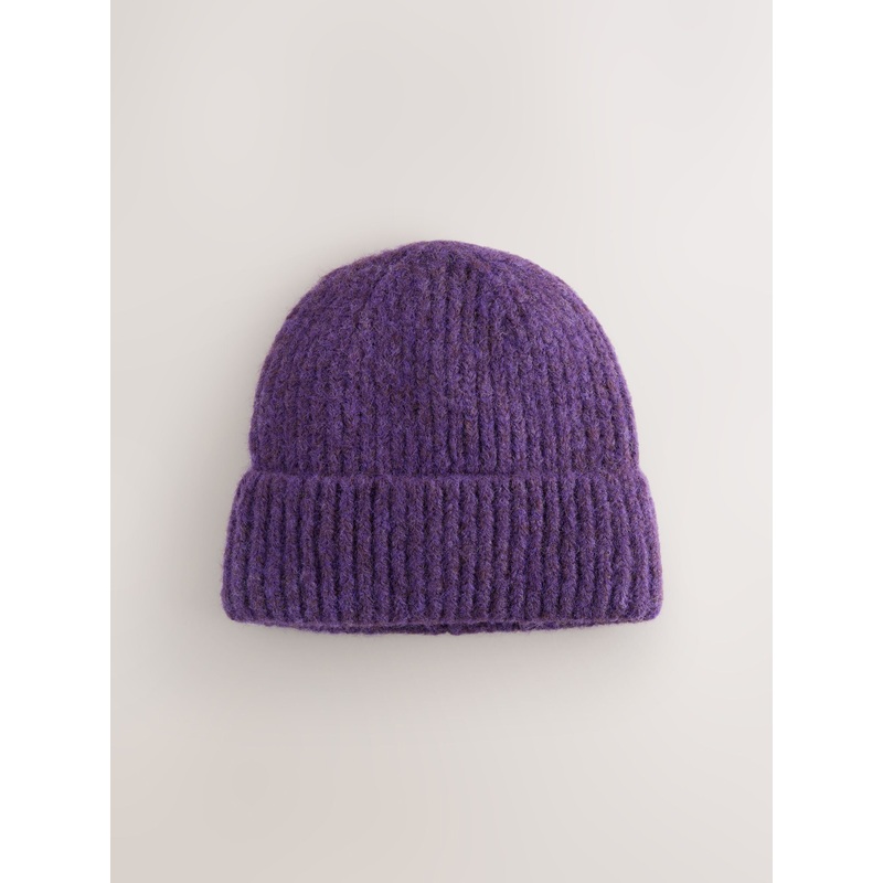 Purple Ribbed Beanie Containing Wool Hat