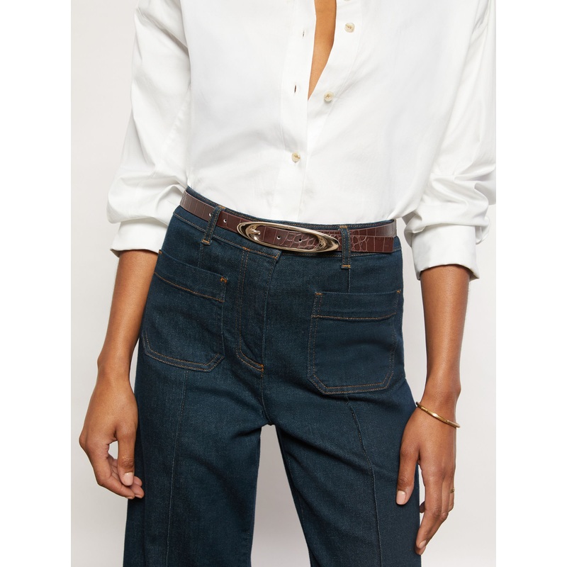 Reiss Burgundy Evelina Croc-Effect Leather Oval-Buckle Belt