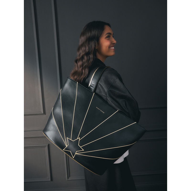 Rockett St George Black Gold Star Large Tote Bag