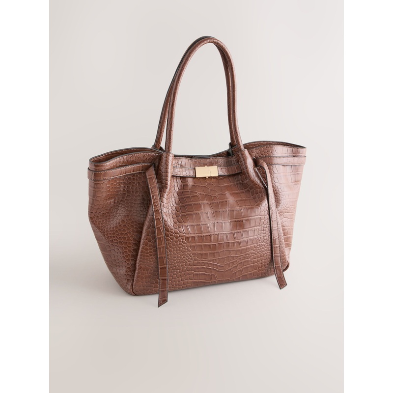 Tan Brown Belted Croc Shoulder Bag