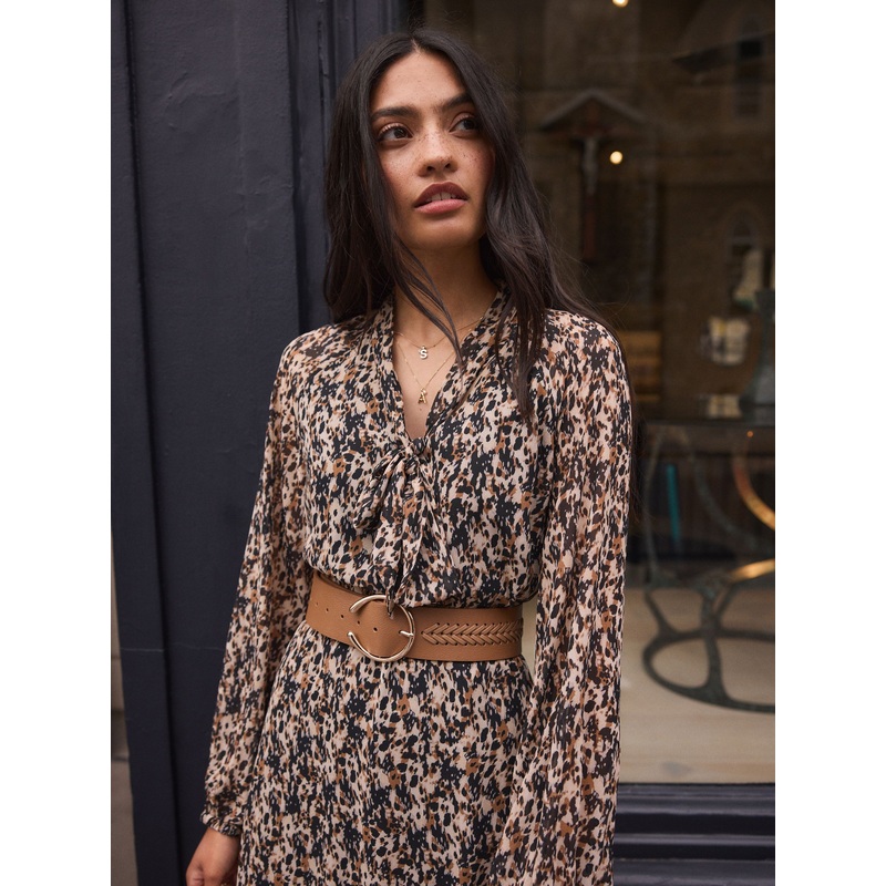 Tan Brown Plait Detail Wide Belt