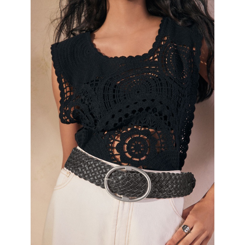 Black Plaited Wide Leather Belt