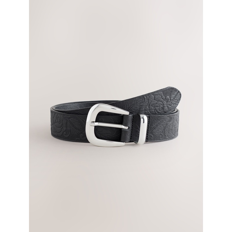 Black Premium Made In Italy Embossed Leather Belt