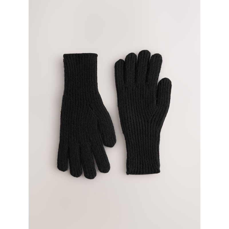 Black Rib Knit Gloves