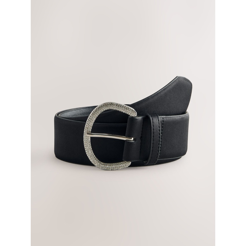 Black Satin Belt with Diamante Buckle