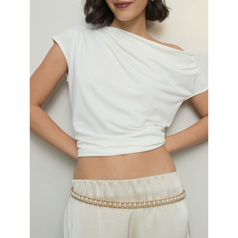 Gold Tone Pearl Bead Chain Belt