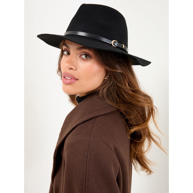 Lipsy Black Belt Trim Fedora Hat