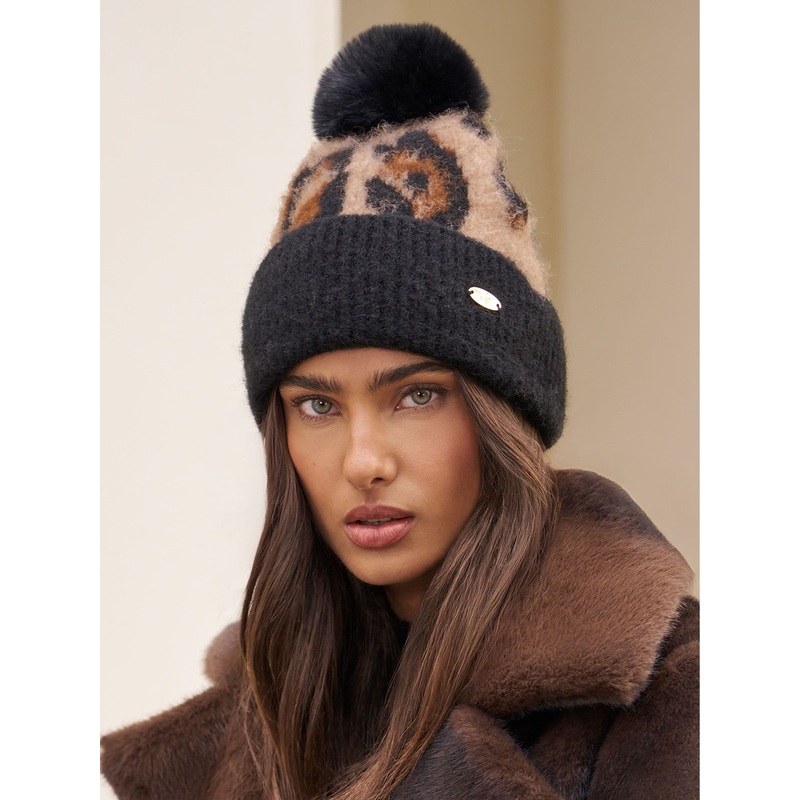 Lipsy Classic Leopard Print Brushed Pom Hat