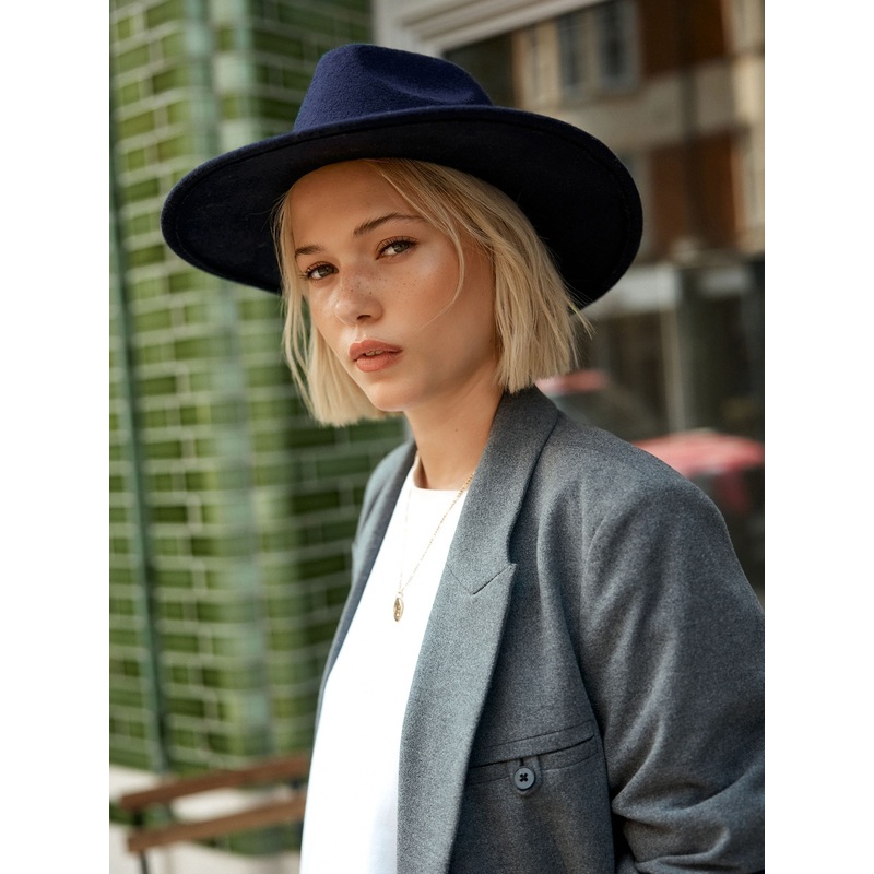 Navy Wool Fedora Hat