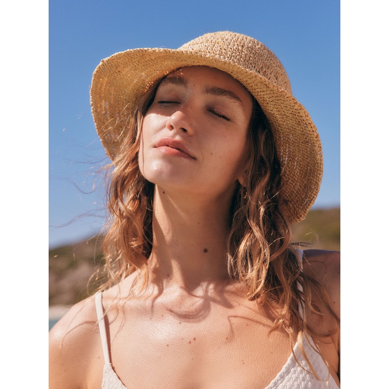 Neutral Flat Top Straw Bucket Hat