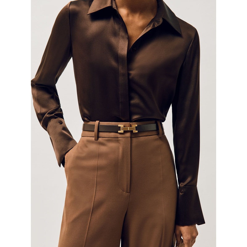 Reiss Chocolate Hayley Leather Square Hinge Belt