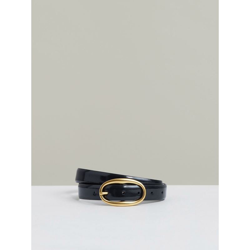 Reiss Navy Drew Patent Leather Oval Buckle Belt