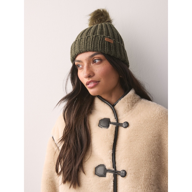 Barbour Olive Green Saltburn Pom Beanie Hat