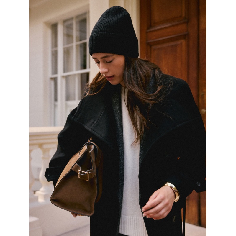Black Wool Cashmere Beanie Hat