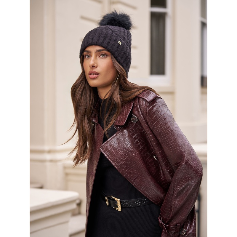 Lipsy Black Cosy Cable Pom Hat
