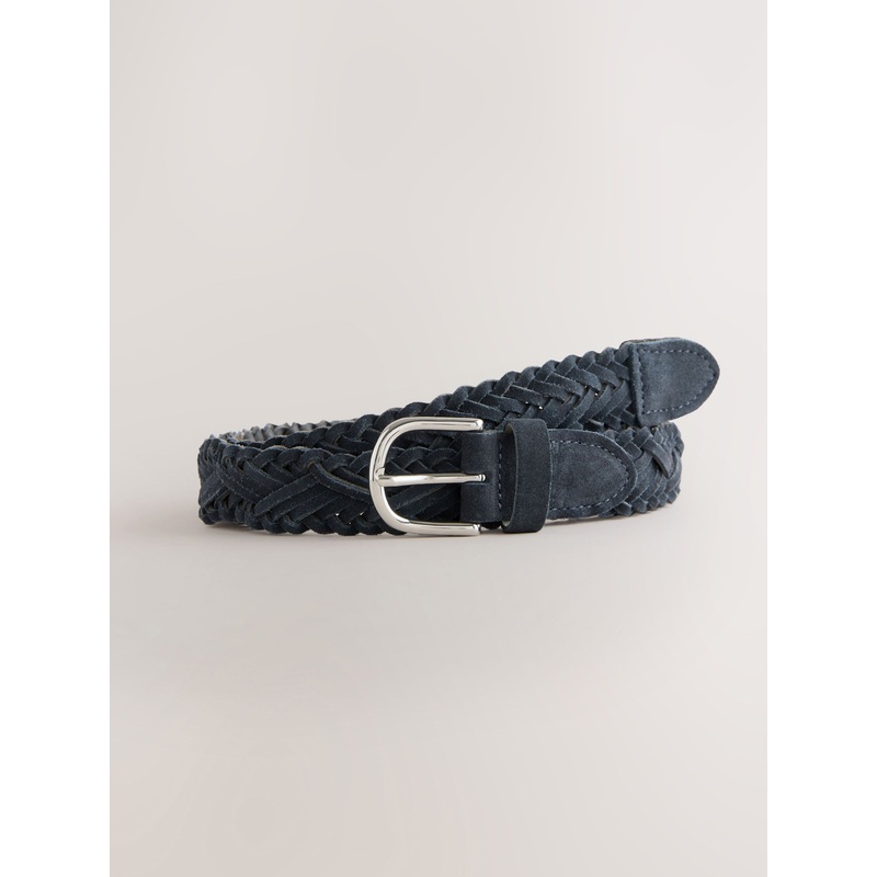 Navy Hand Plaited Leather Belt