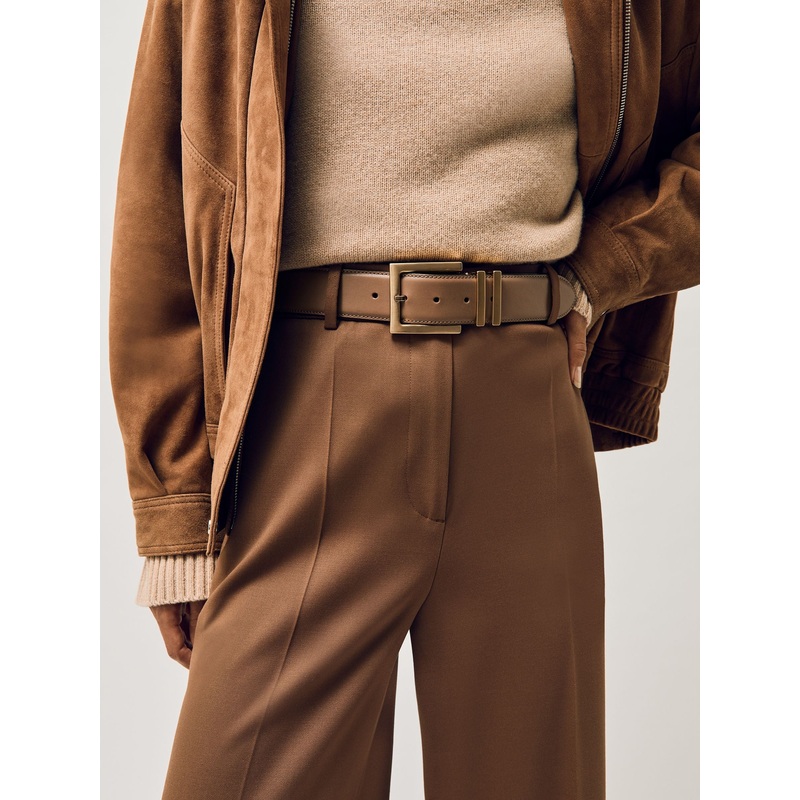 Reiss Camel/Taupe Brompton Leather Square Buckle Belt