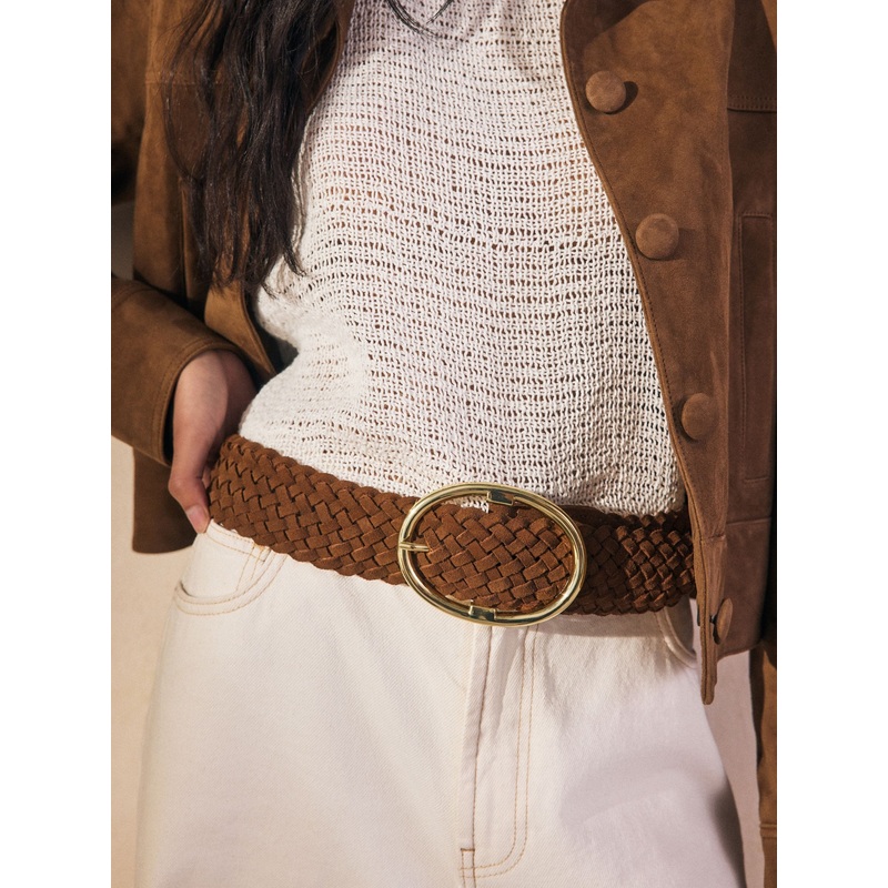 Tan Brown Suede Wide Leather Belt