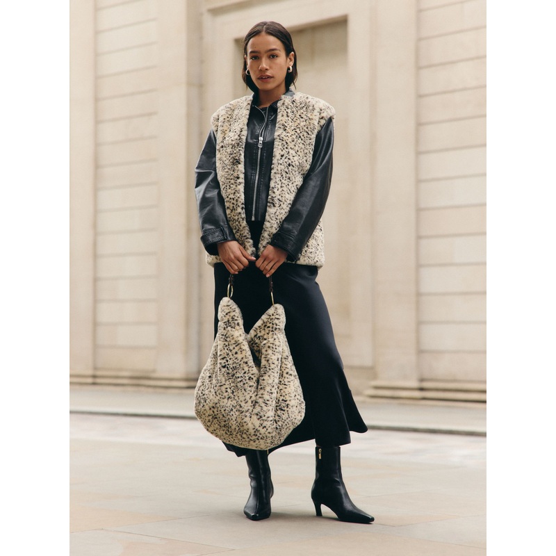 Animal Print Faux Fur Dalmation Shoulder Bag