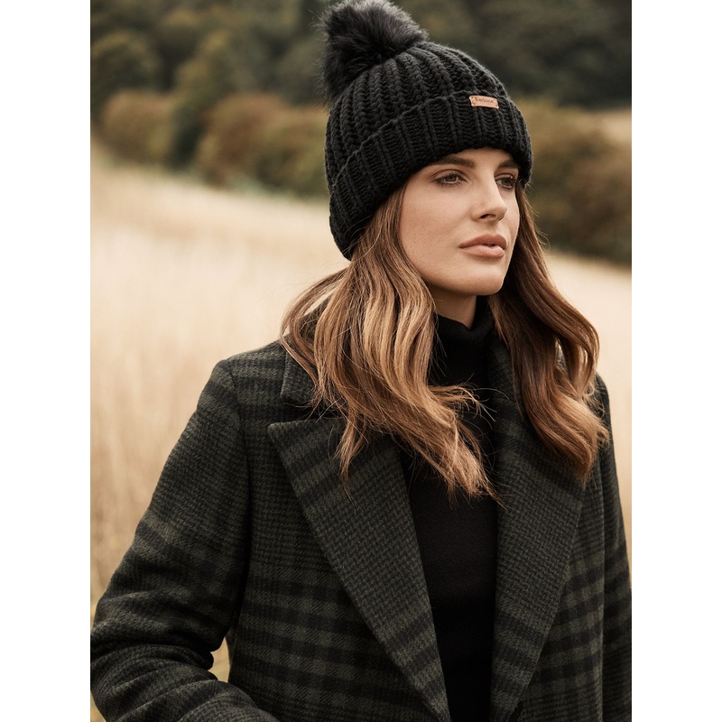 Barbour Black Saltburn Pom Beanie Hat