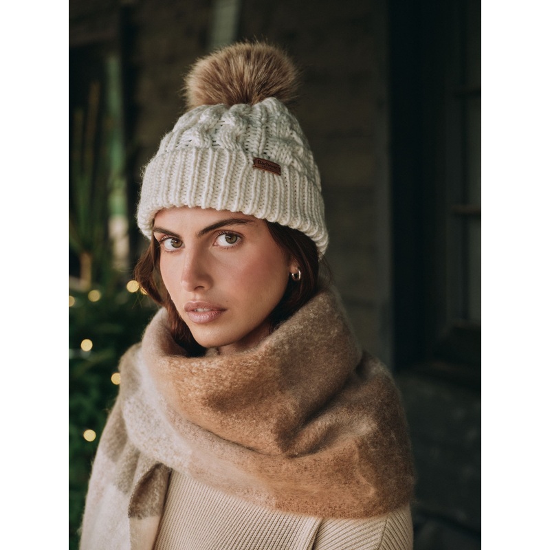 Barbour Cream Penshaw Penshaw Pom Beanie Hat