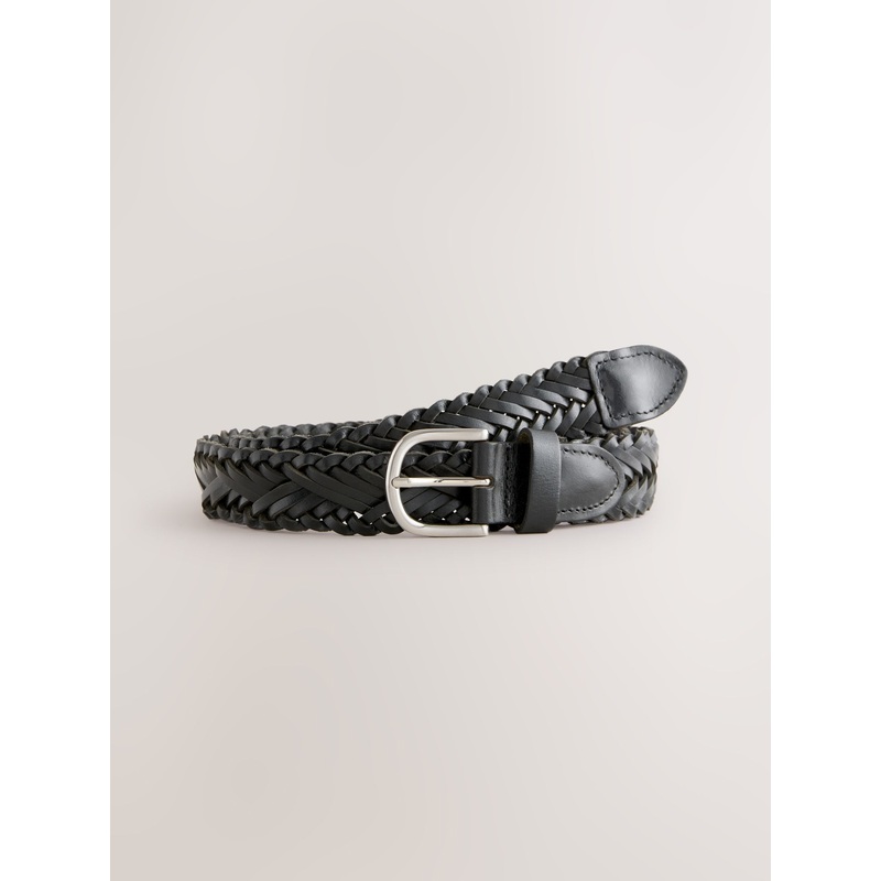 Black Hand Plaited Leather Belt
