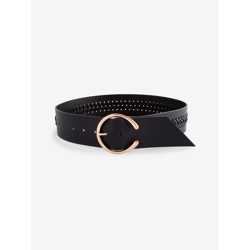 Black Plait Detail Wide Belt
