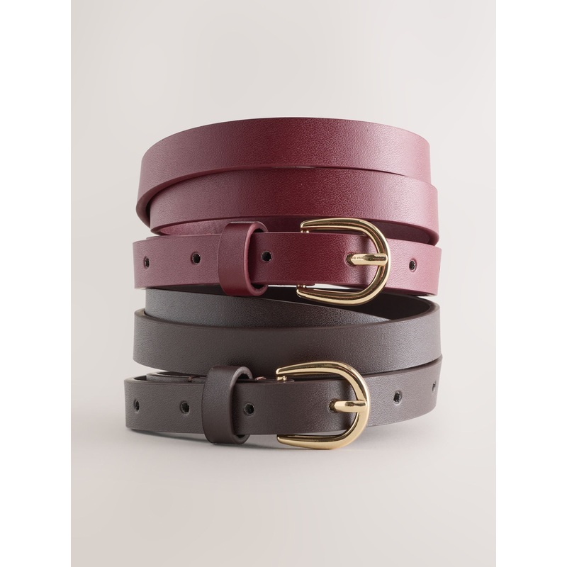 Chocolate Brown/Berry PU Skinny Belts 2 Pack