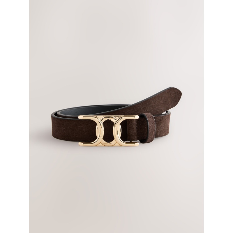 Chocolate Brown Statement Buckle Regular Suede Belt