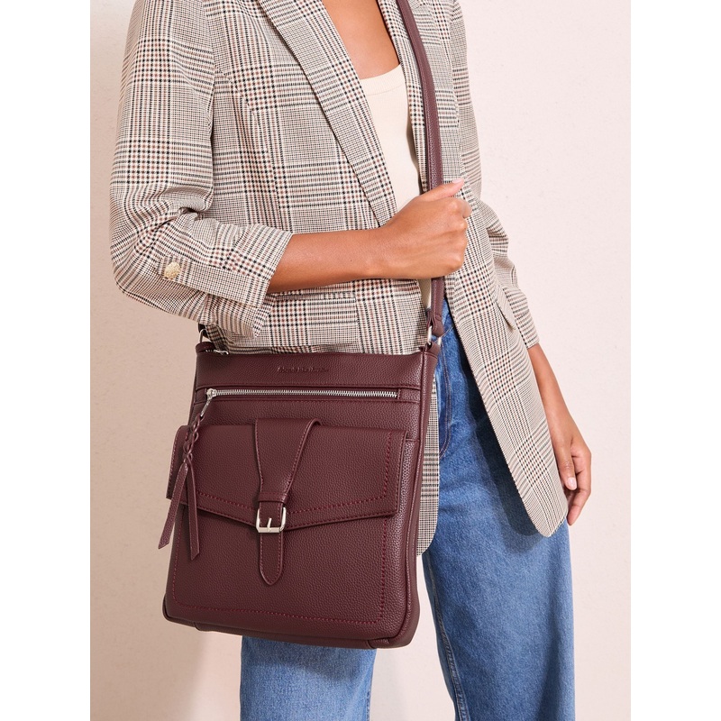 Friends Like These Burgundy Red Medium Faux Leather Messenger Bag