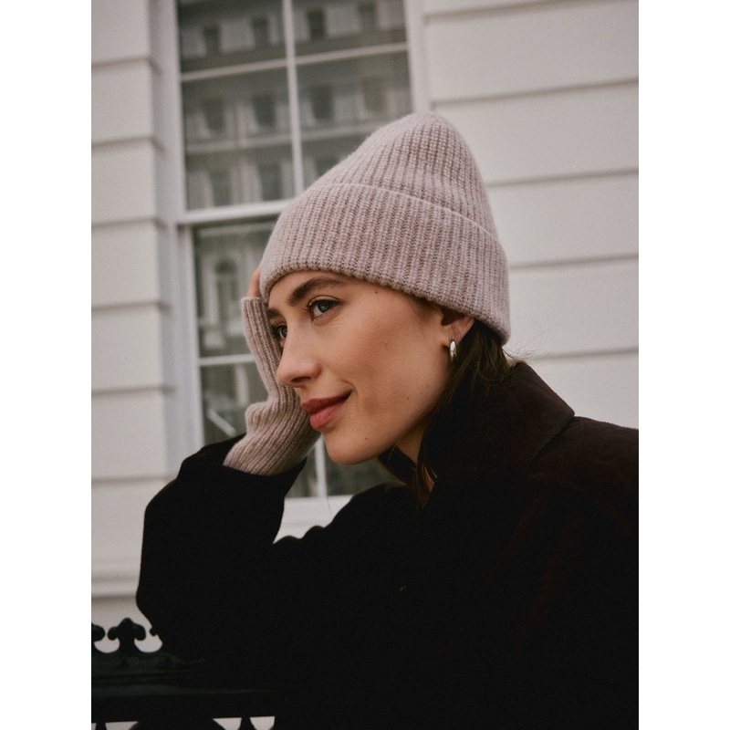 Oatmeal Wool Cashmere Beanie Hat