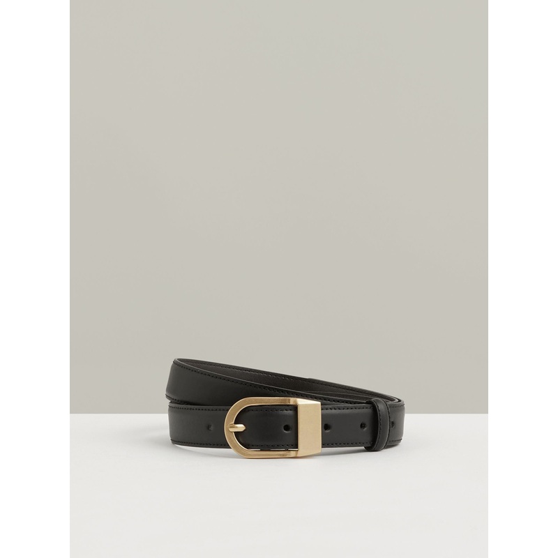 Reiss Black Hazel Leather Curved-Buckle Belt