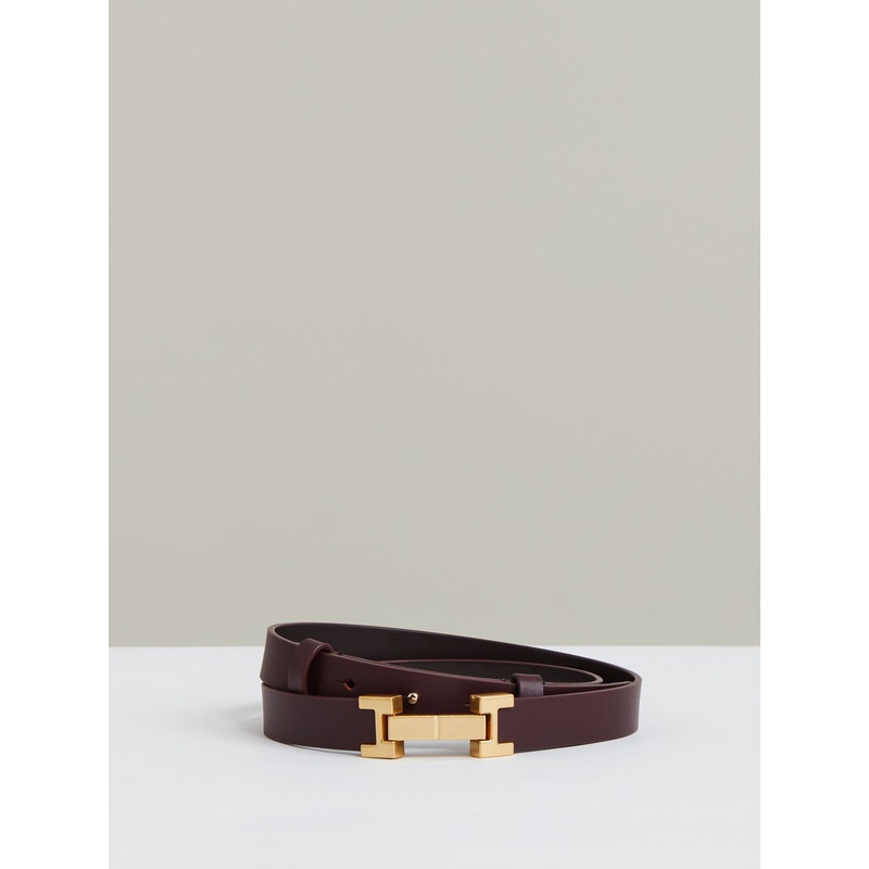 Reiss Burgundy Hayley Leather Square Hinge Belt