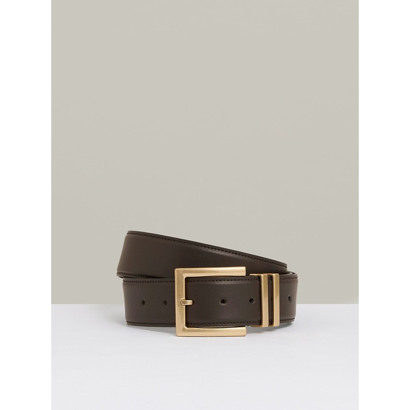 Reiss Chocolate Brompton Leather Square Buckle Belt