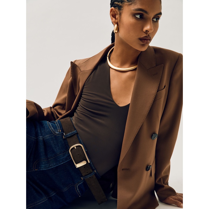 Reiss Chocolate Iyla Suede Half Keeper Belt