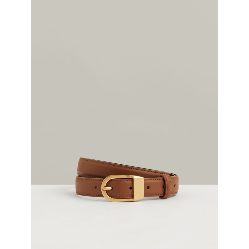 Reiss Tan Hazel Leather Curved-Buckle Belt