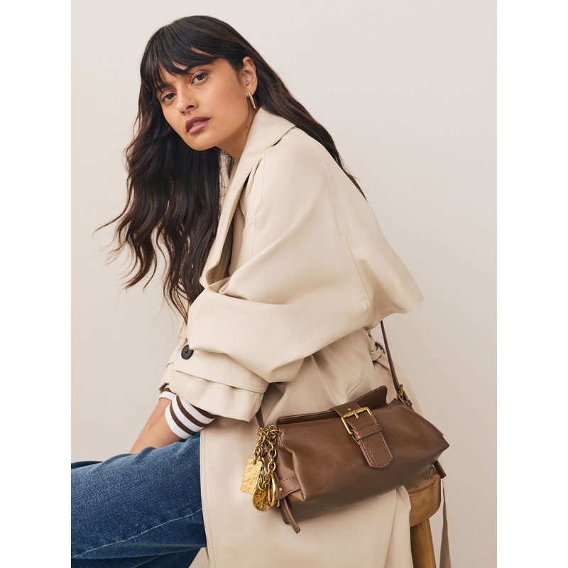 Tan Brown Charm Cross-Body Buckle Bag